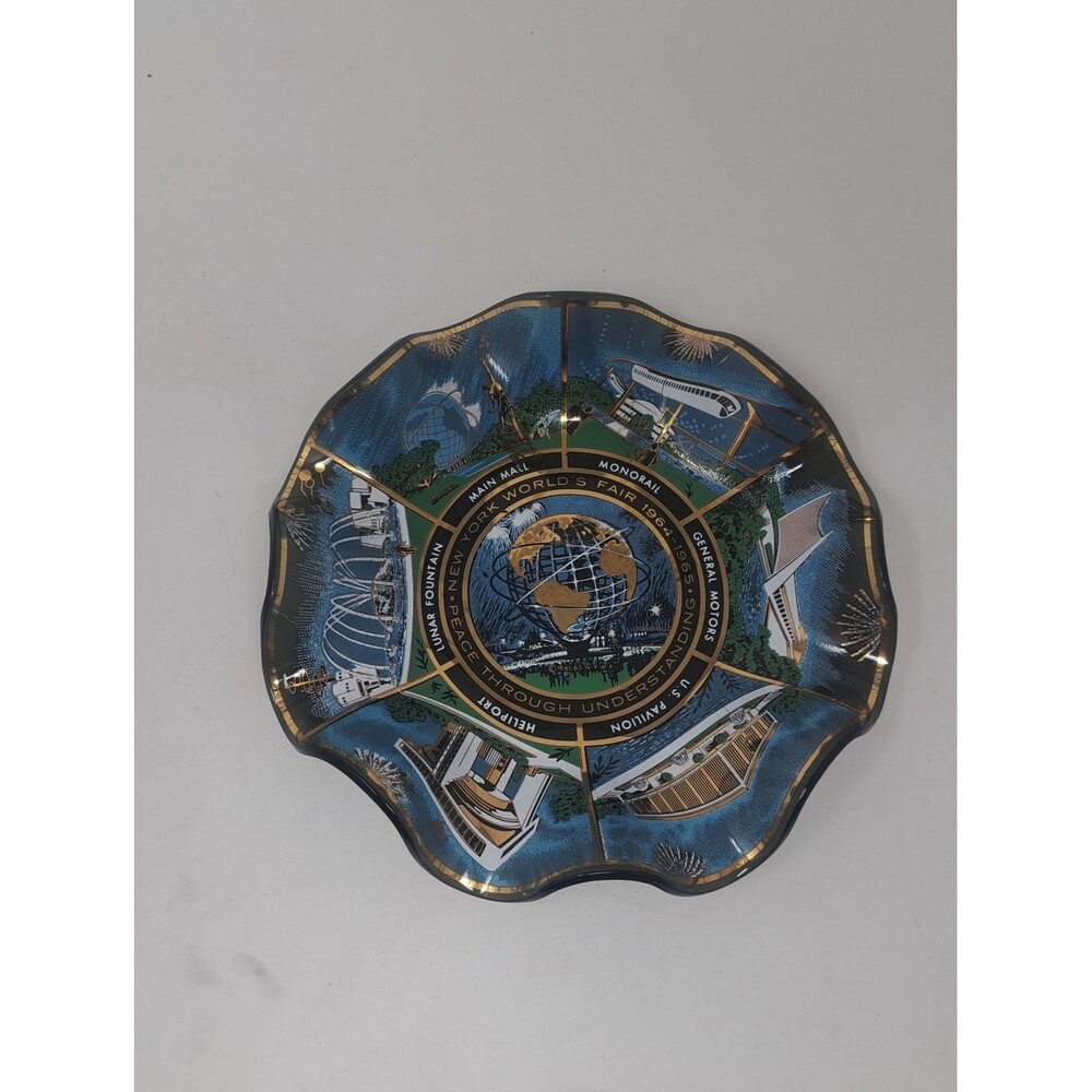 Vintage World Fair New York City 1964 1965 Candy Bowl Dish Ruffled 60s 70s